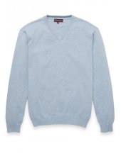 Pull col en V en cachemire coton bleu clair Ferndown