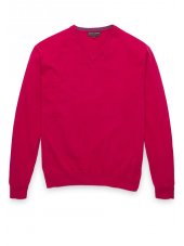 Pull col en V en cachemire coton framboise Ferndown