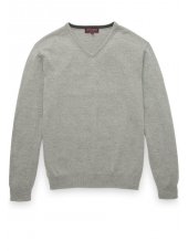 Pull col en V en cachemire coton gris Ferndown