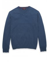 Pull col en V en cachemire coton indigo Ferndown