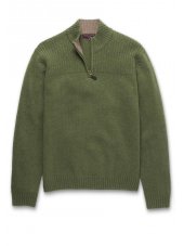 Pull zipp en laine d'agneau vert Dyce